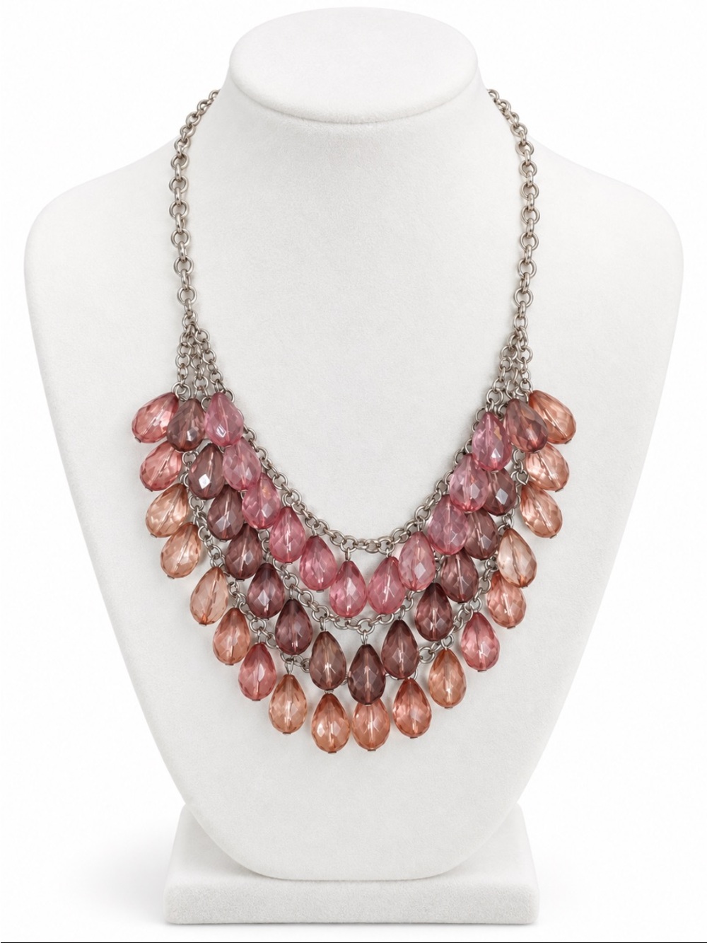 LOFT Pink Mauve Peach Faceted Teardrop Layered Bib Statement Necklace